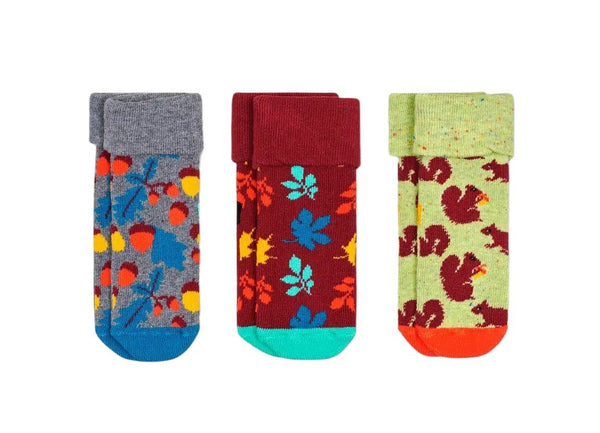 HAPPY SOCKS Boy's Brown Forest 3-Pack Organic Cotton Gift Set 0-6m NWT