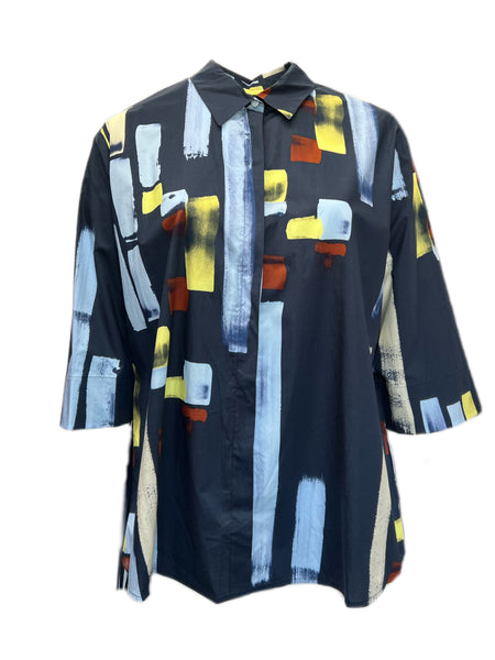 Marina Rinaldi Women's Navy Formula Button Down Cotton Shirt NWT