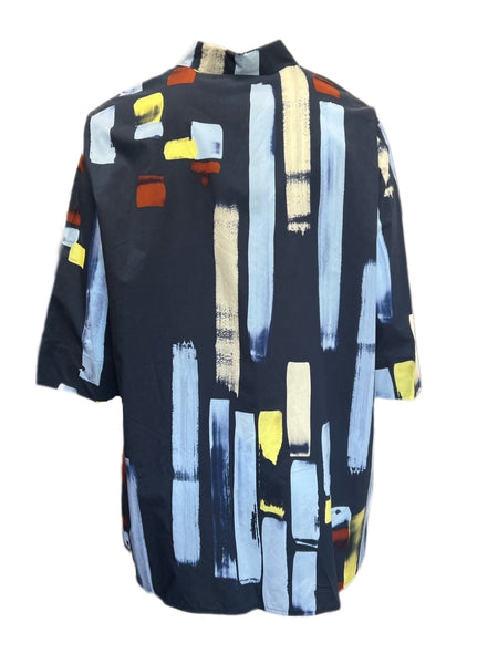 Marina Rinaldi Women's Navy Formula Button Down Cotton Shirt NWT