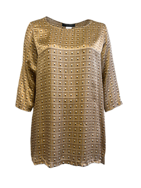 Marina Rinaldi Women's Camello Forte 3/4 Sleeve Silk Blouse NWT