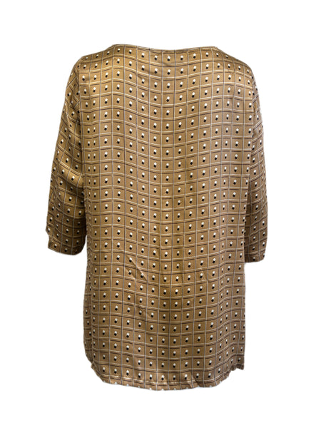 Marina Rinaldi Women's Camello Forte 3/4 Sleeve Silk Blouse NWT