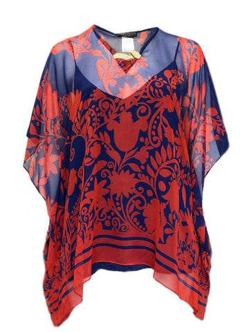 Marina Rinalsi Women's Red Fortezza Printed Silk Blouse NWT