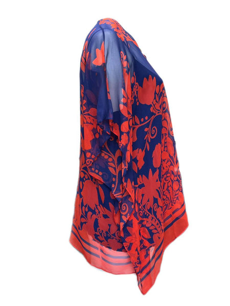 Marina Rinalsi Women's Red Fortezza Printed Silk Blouse NWT