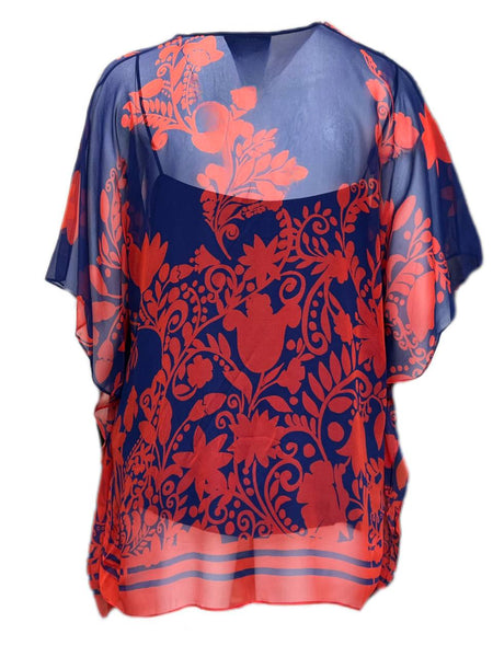 Marina Rinalsi Women's Red Fortezza Printed Silk Blouse NWT