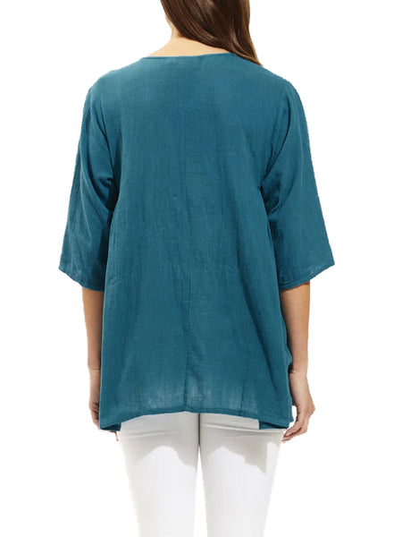 ROBERTA ROLLER RABBIT Women's Teal Frankie Top $165 NEW