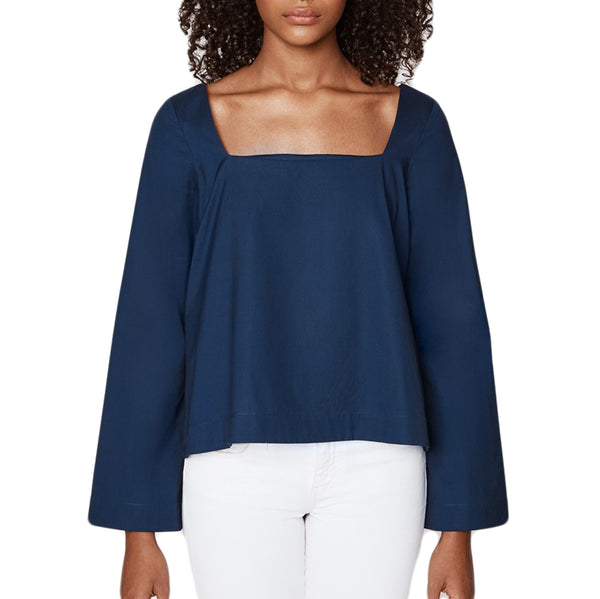 REBECCA MINKOFF Women's Indigo Cotton-Poplin Frannie Top $178 NWT
