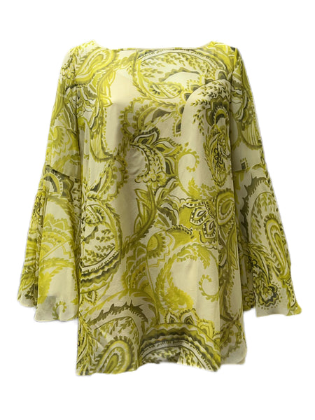 Marina Rinaldi Women's Yellow Fresia Printed Silk Blouse NWT