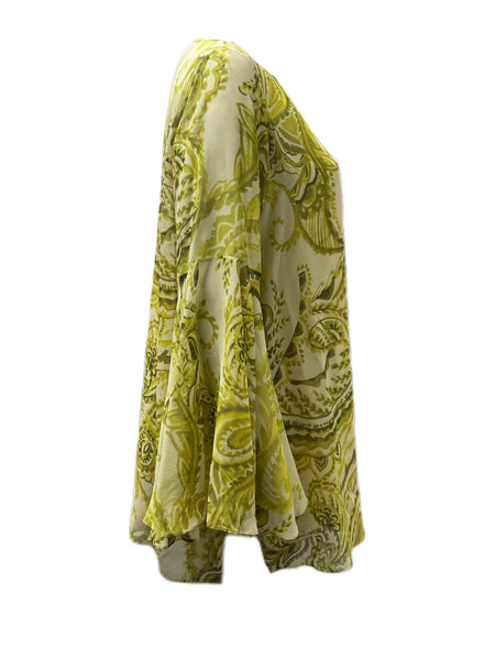 Marina Rinaldi Women's Yellow Fresia Printed Silk Blouse NWT