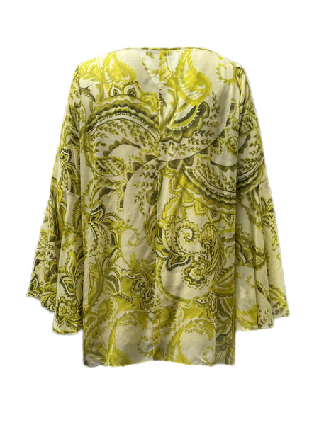 Marina Rinaldi Women's Yellow Fresia Printed Silk Blouse NWT