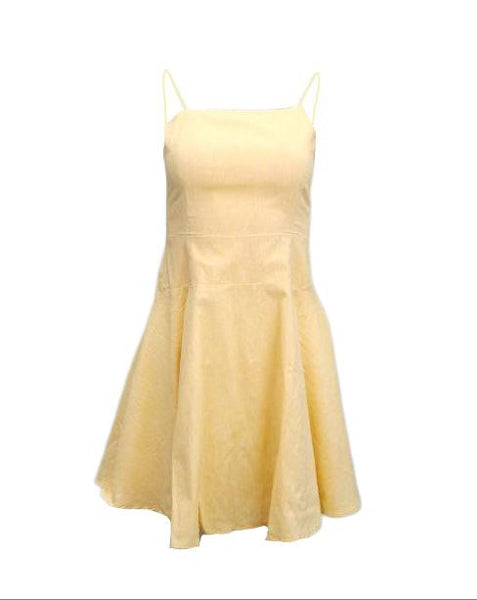 HoodLamb Women's Yellow Fitted Back Strap Hemp Mini Dress 420 NWT