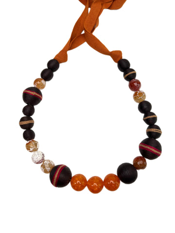 Max Mara Women's Orange Funale Lace Up Ball Necklace NWT