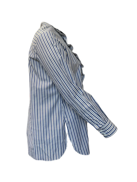 Marina Rinaldi Women's Blue Fusione Striped Ruffle Front Shirt Size 12W/21 NWT