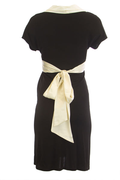 OLIAN Maternity Women's Black Contrast Collar & Belt Short Sleeve Dress $148 NWT