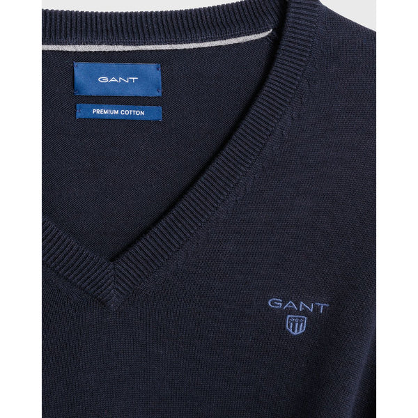 GANT Men's Navy Lightweight Cotton V-Neck Sweater 83072  Size 2XL