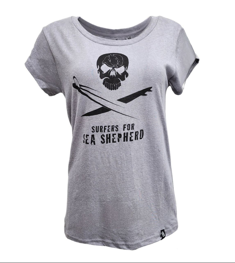 HoodLamb Women's Grey Surfers For Sea Shepherd T-Shirt 420 NWT