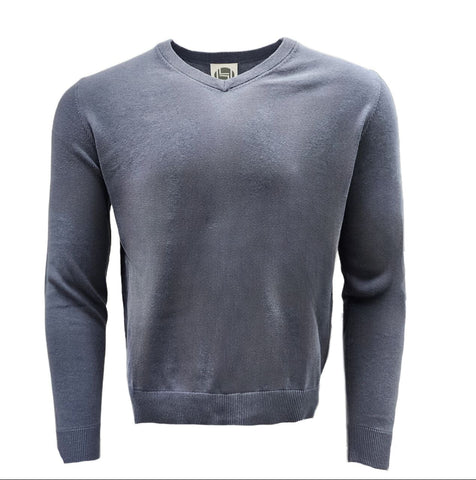 HoodLamb Men's Grey V-Neck Knitted Hemp Soft Sweater 420 NWT