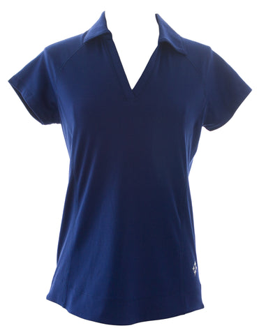 JOFIT Women's Blue Depth Jo Tech Stretchy V-Neck Short Sleeve Polo Small NWT