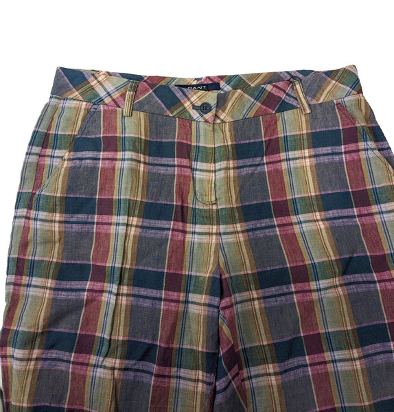 GANT Women's Forest Lake Madras Plaid Linen Pants 414653 $198 NWT
