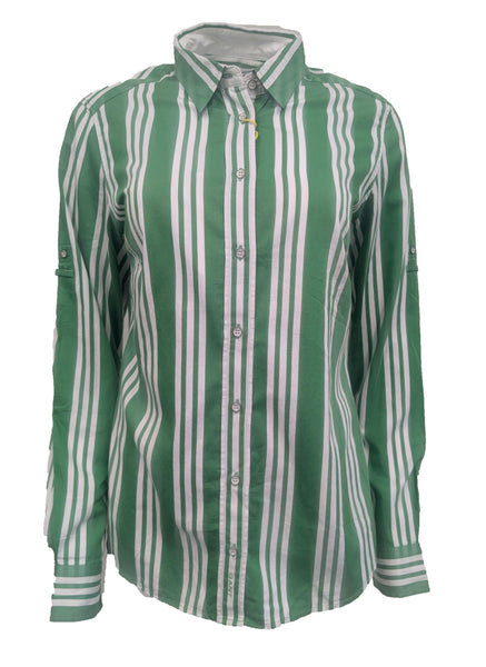 GANT Women's Bark Green Bold Stripe Button Up Shirt 431693