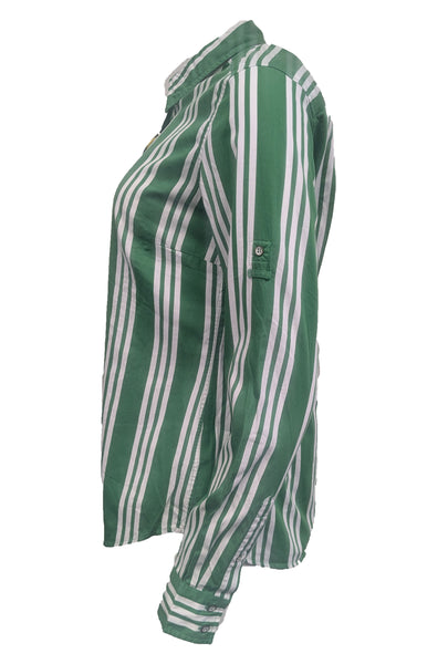 GANT Women's Bark Green Bold Stripe Button Up Shirt 431693