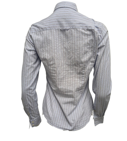 GANT Women's Glacier Blue Striped Fil-a-fil Stretch Shirt 431795 Size 4