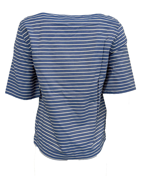 GANT Women's Indigo Blue Striped Boatneck Top 431797 NWT