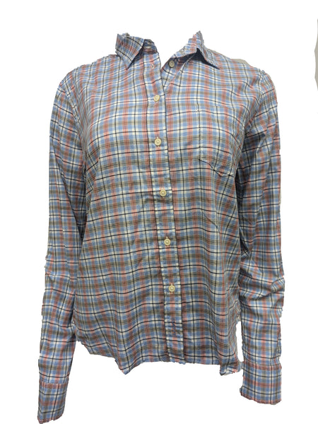 GANT Women's Rockefeller Blue Checked Twill Shirt 432846 Size 12