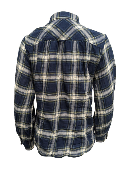 GANT Women's Midnight Blue Tartan Bell Sleeve Top 431873 Size 8