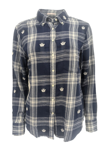 GANT RUGGER Ink Blue Windblown Flannel OBD Shirt 432171 Size Large