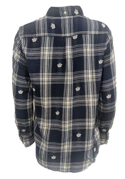 GANT RUGGER Ink Blue Windblown Flannel OBD Shirt 432171 Size Large