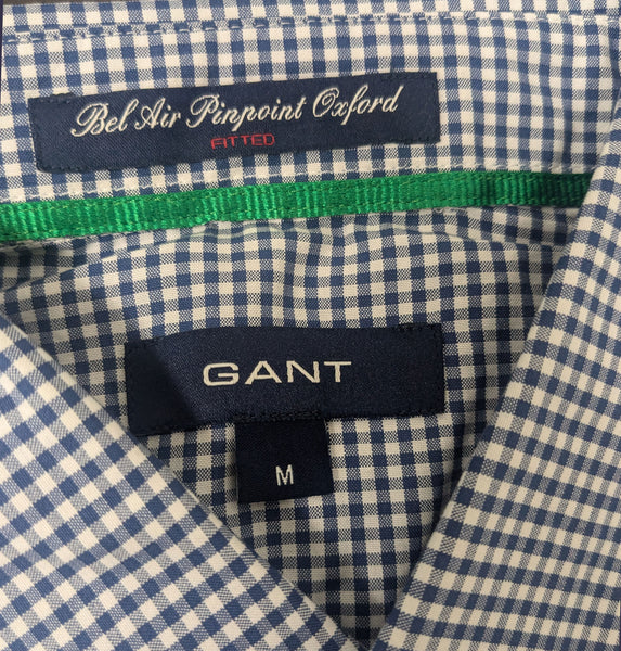 GANT Luminary Blue Bel Air Pinpoint Oxford Gingham Shirt 343222 Size Medium