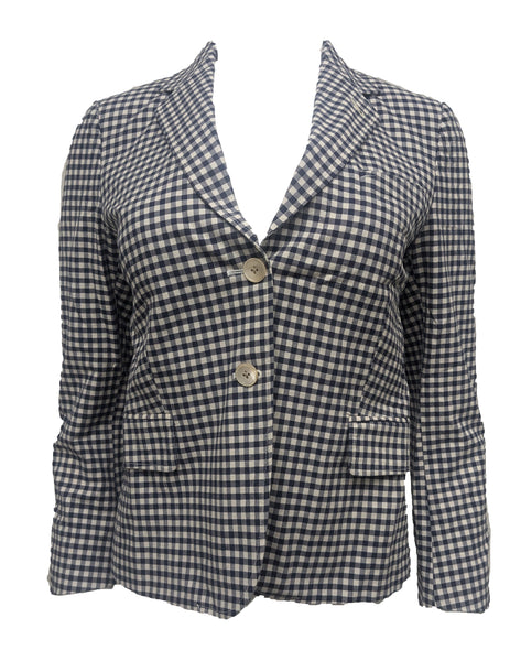 GANT RUGGER Women's Vintage Blue Ginhgam Cotton Blazer 476642