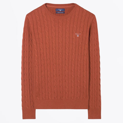 GANT Men's Rust Melange Cotton Cable Crew Sweater 80051 Size M $155 NWT