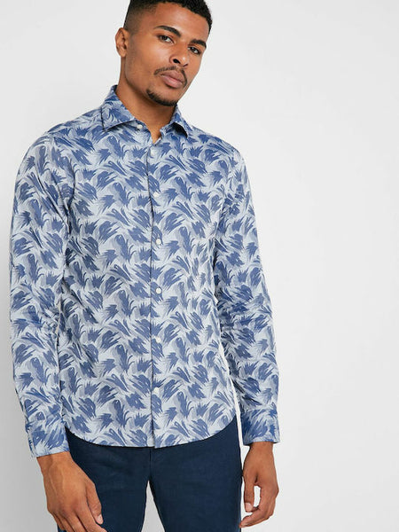 GANT Poseidon Blue Wave Jacquard Slimt Fit Spread Collar 3003076 Size M NWT