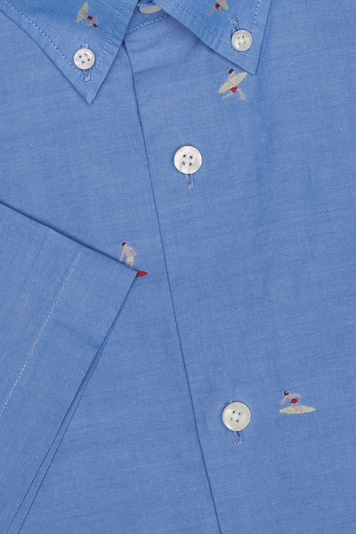 GANT Men's Mid Blue Surfer Fil Coupe Short Sleeve Shirt 3003171 Size M NWT