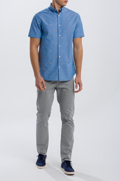 GANT Men's Mid Blue Surfer Fil Coupe Short Sleeve Shirt 3003171 Size M NWT