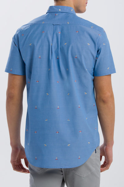 GANT Men's Mid Blue Surfer Fil Coupe Short Sleeve Shirt 3003171 Size M NWT