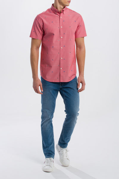 GANT Men's Mineral Red Surfer Fil Coupe Short Sleeve Shirt 3003171 Size M NWT