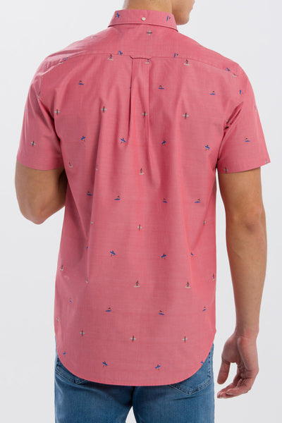 GANT Men's Mineral Red Surfer Fil Coupe Short Sleeve Shirt 3003171 Size M NWT