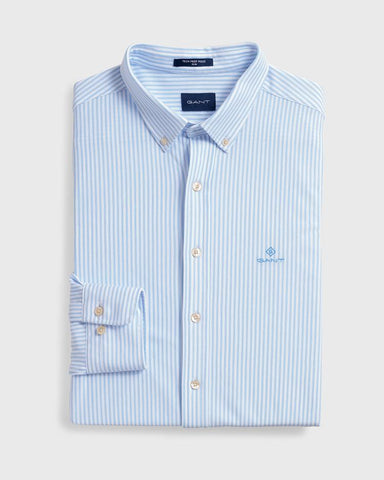 GANT Capri Blue Tech Prep Pique Stripe Slim Button Down Shirt 3003462 Size M NWT