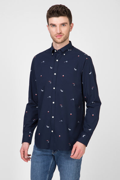 GANT Marine Blue Hook & Lure Fil Coupe Shirt 3005670 Size Medium NWT