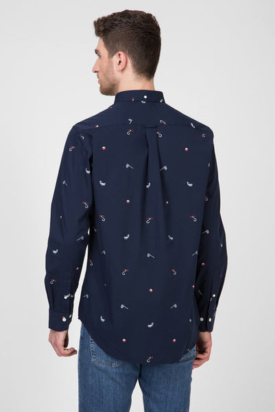 GANT Marine Blue Hook & Lure Fil Coupe Shirt 3005670 Size Medium NWT