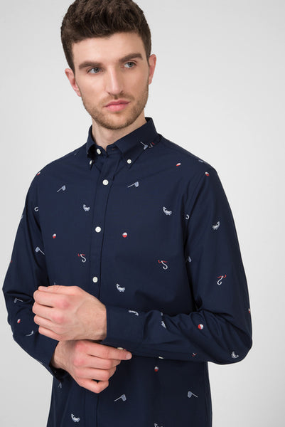 GANT Marine Blue Hook & Lure Fil Coupe Shirt 3005670 Size Medium NWT