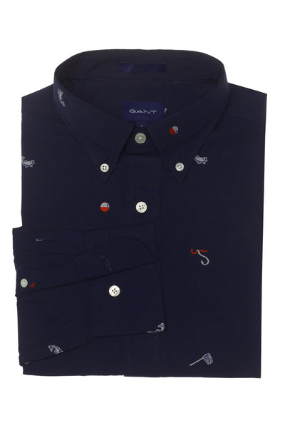 GANT Marine Blue Hook & Lure Fil Coupe Shirt 3005670 Size Medium NWT