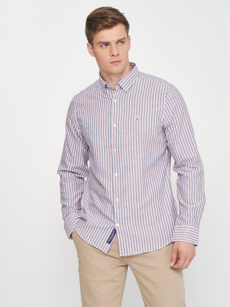 GANT Raspberry Red Tech Prep Oxford Multi Stripe Slim Shirt 3013232 Sziz M NWT