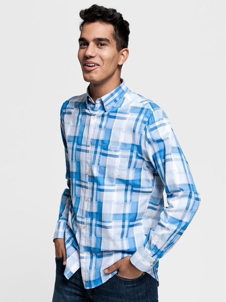 GANT Hamptons Blue Madras Irregular Button Down Shirt 3014730 Size M NWT