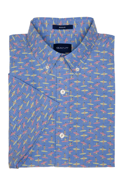 GANT Capri Blue Micro Surfer Short Sleeve Button Down Shirt 3014931 Size M NWT