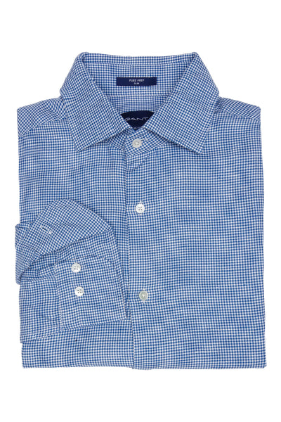 GANT Poseidon Blue Pure Prep Linen Houndstooth Slim Fit Shirt 3015636 Size M