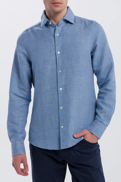 GANT Poseidon Blue Pure Prep Linen Houndstooth Slim Fit Shirt 3015636 Size M