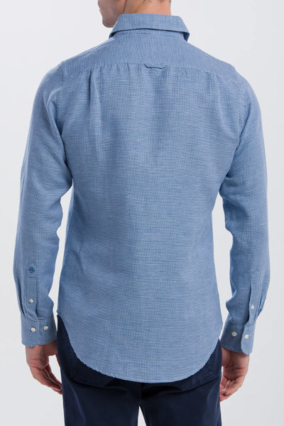 GANT Poseidon Blue Pure Prep Linen Houndstooth Slim Fit Shirt 3015636 Size M